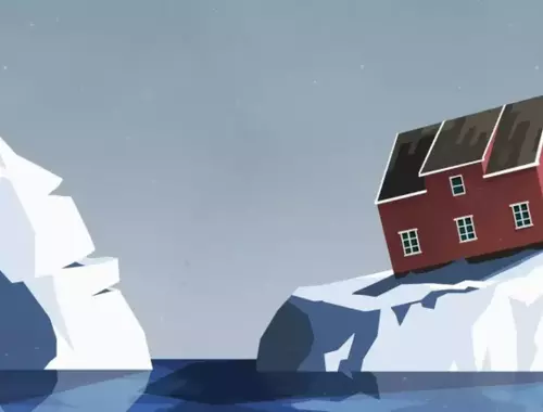 Graphic of a house on an iceberg